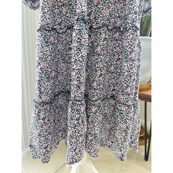 Indigo Rose Floral Midi Dress Long Sleeve Tie Front Layered Elastic Waist Sz S - Picture 7 of 16
